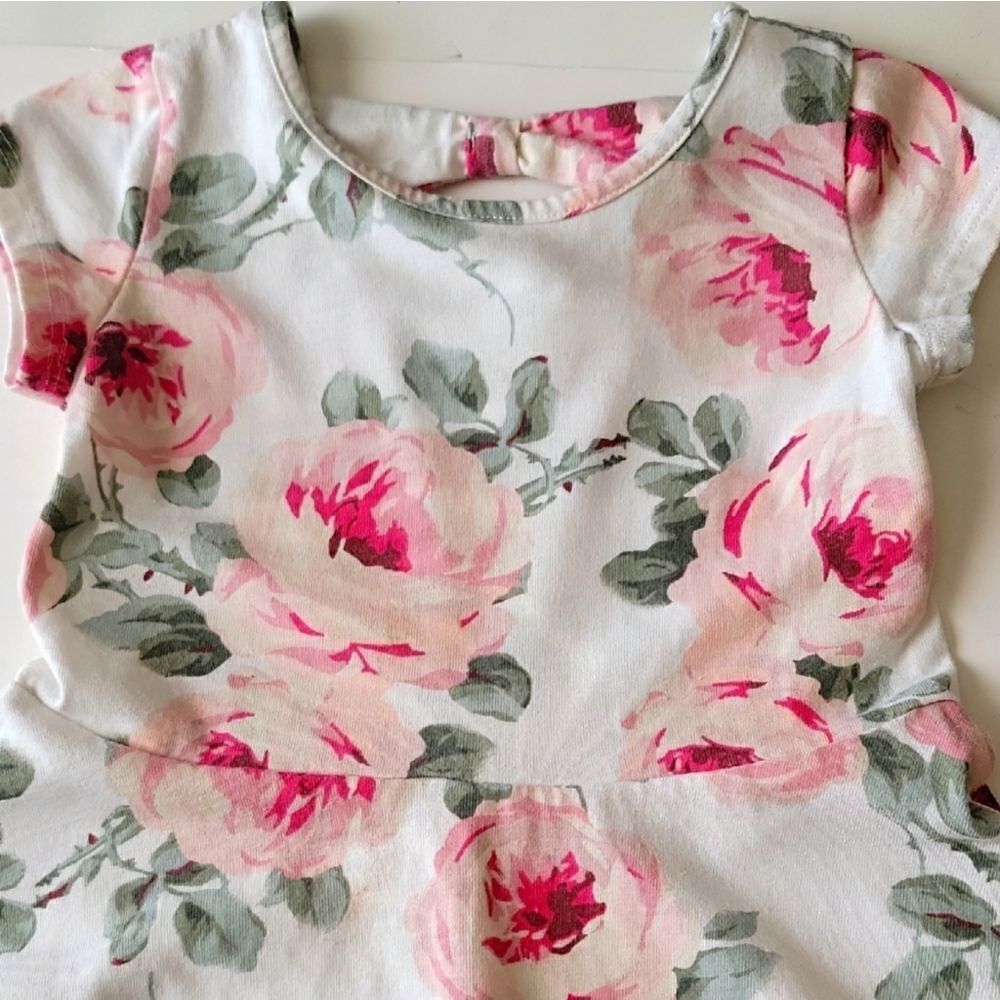 The Children's Place Floral Skaters Dress Short Sleeves Pink Green Sz 4T - Picture 4 of 8